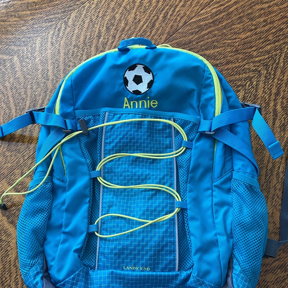 Lands' End Blue Kids Backpack with Annie monogram